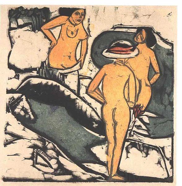 Ernst Ludwig Kirchner Bathing women between white rocks Norge oil painting art